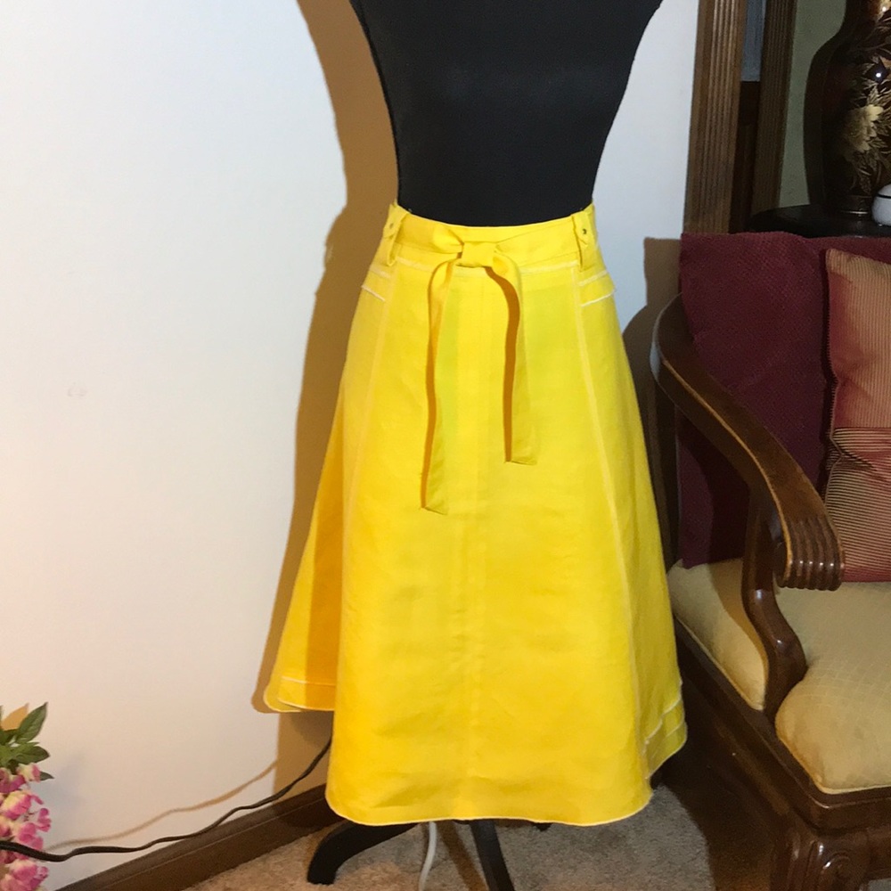 Bright Yellow Linen Skirt with Tie Belt